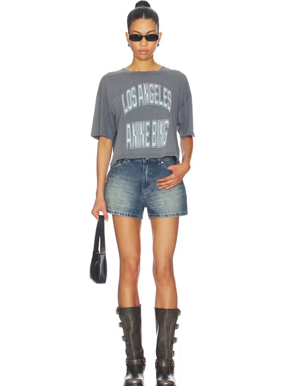 🤩 MUST HAVE!! Anine Bing Johnny Cropped Washed Gray 'Los Angeles' Graphic Tee - Picture 4 of 7